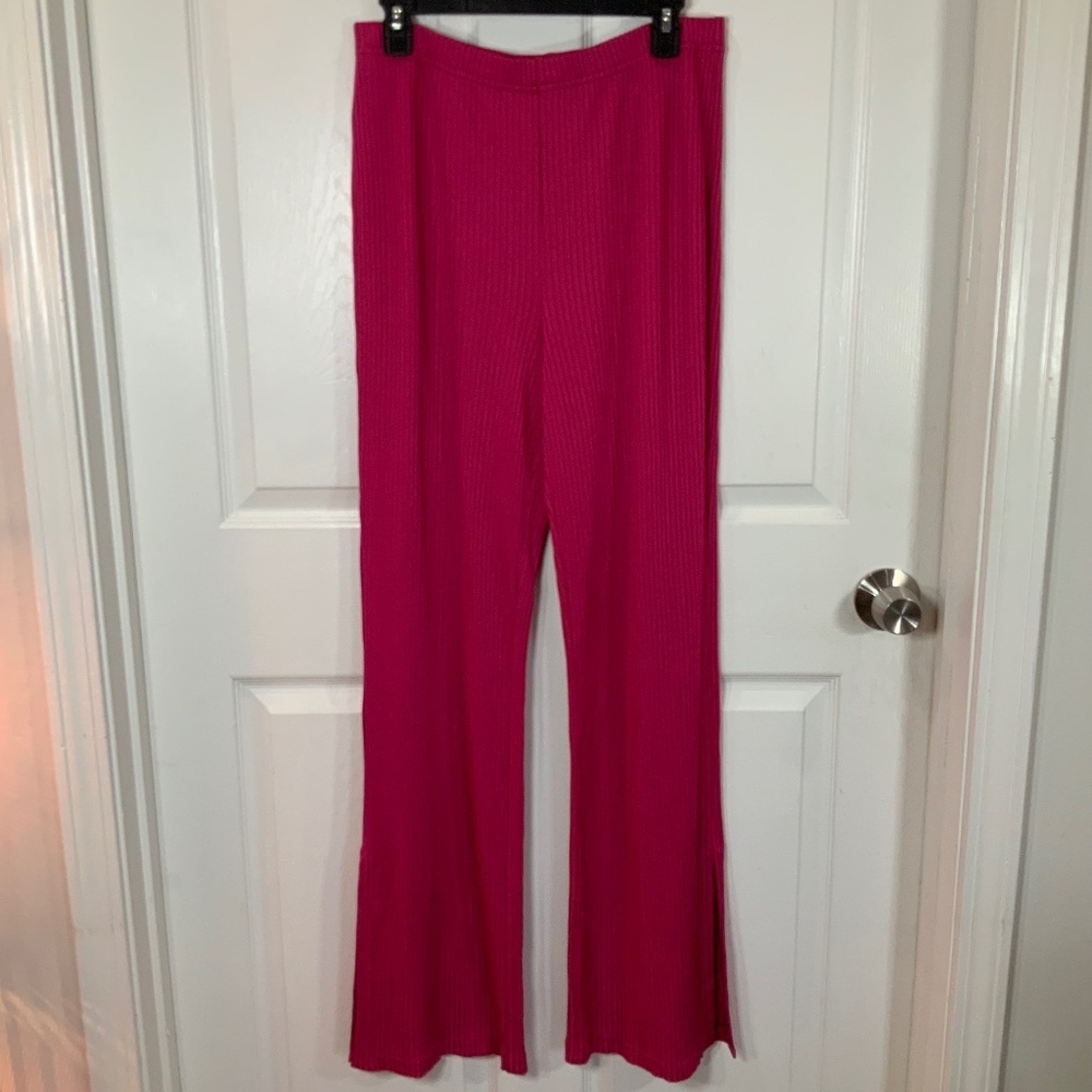 St. John Wide Leg Cherry Ribbed Luxury Chic Pants Size Large